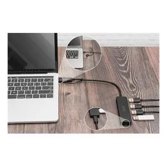 Hub Digitus USB 3.0 cu 4 porturi, linie subțire, cablu de 0,2 m