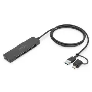 Hub Digitus USB 3.0 cu 4 porturi, Slim Line, cablu de 1,2 m