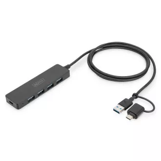 Hub Digitus USB 3.0 cu 4 porturi, Slim Line, cablu de 1,2 m