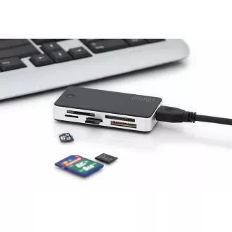 Cititor de carduri DIGITUS USB 3.0 cu cablu de conectare USB 1m Suport carduri MS / SD / SDHC / MiniSD / M2 / CF / MD / SDXC