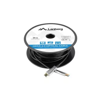LANBERG Cablu optic activ de mare viteză cu Ethernet 2.0, 4K@60Hz, M/M, lungime 20m, negru, conectori placați cu aur LANBERG Cablu optic activ de mare viteză cu Ethernet 2.0, 4K@60Hz, M/M, lungime 20m, negru, conectori placați cu aur