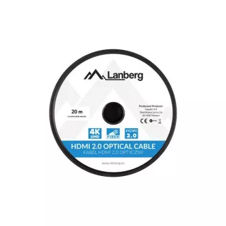 LANBERG Cablu optic activ de mare viteză cu Ethernet 2.0, 4K@60Hz, M/M, lungime 20m, negru, conectori placați cu aur LANBERG Cablu optic activ de mare viteză cu Ethernet 2.0, 4K@60Hz, M/M, lungime 20m, negru, conectori placați cu aur