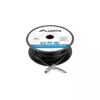 LANBERG Cablu optic activ de mare viteză cu Ethernet 2.0, 4K@60Hz, M/M, lungime 20m, negru, conectori placați cu aur LANBERG Cablu optic activ de mare viteză cu Ethernet 2.0, 4K@60Hz, M/M, lungime 20m, negru, conectori placați cu aur