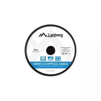 LANBERG Cablu optic activ de mare viteză cu Ethernet 2.0, 4K@60Hz, M/M, lungime 20m, negru, conectori placați cu aur LANBERG Cablu optic activ de mare viteză cu Ethernet 2.0, 4K@60Hz, M/M, lungime 20m, negru, conectori placați cu aur