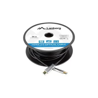 LANBERG Cablu optic activ de mare viteză cu Ethernet 2.0, 4K@60Hz, M/M, lungime 30m, negru, conectori placați cu aur