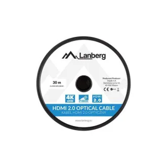 LANBERG Cablu optic activ de mare viteză cu Ethernet 2.0, 4K@60Hz, M/M, lungime 30m, negru, conectori placați cu aur