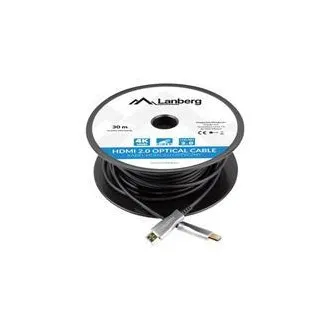 LANBERG Cablu optic activ de mare viteză cu Ethernet 2.0, 4K@60Hz, M/M, lungime 30m, negru, conectori placați cu aur