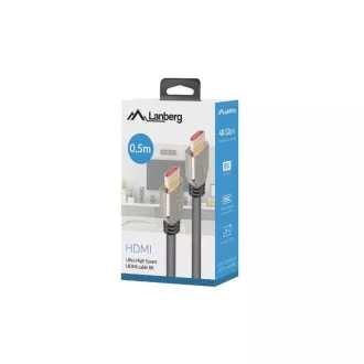 Cablu LANBERG Ultra High Speed HDMI 2.1, 48 Gbps, 8K@60Hz, 5K@120Hz, lungime 0,5 m, negru, conectori placați cu aur