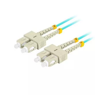 Cablu optic de conectare LANBERG MM SC/UPC-SC/UPC duplex 2m LSZH OM3 50/125 diametru 3mm, culoare cyan Cablu optic de conectare LANBERG MM SC/UPC-SC/UPC duplex 2m LSZH OM3 50/125 diametru 3mm, culoare cyan