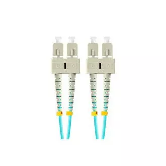 Cablu optic de conectare LANBERG MM SC/UPC-SC/UPC duplex 3m LSZH OM3 50/125 diametru 3mm, culoare cyan Cablu optic de conectare LANBERG MM SC/UPC-SC/UPC duplex 3m LSZH OM3 50/125 diametru 3mm, culoare cyan