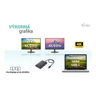 Adaptor video DP I-tec USB-C Dual 4K/60Hz (singure 8K/30Hz)