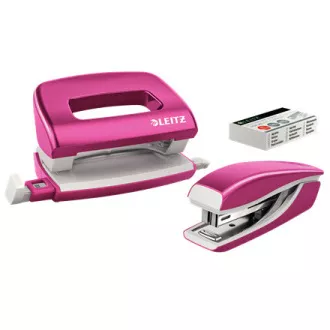 Set mini capsatoare și perforatoare LEITZ WOW, roz metalic Set mini capsatoare și perforatoare LEITZ WOW, roz metalic
