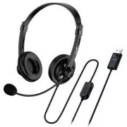 Căști Genius - HS-230U, cu fir, cu microfon, control volum, lungime cablu 2,4 m, USB, negre