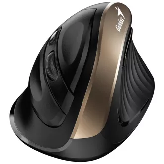 Genius Ergo 8250S, Mouse, fără fir, vertical, 1600DPI, 6 butoane, silențios, negru și auriu