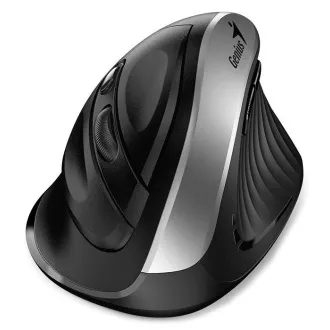 Genius Ergo 8250S, Mouse, fără fir, vertical, 1600DPI, 6 butoane, silențios, negru-argintiu
