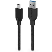 Genius ACC-A2CC-3A, Cablu, USB A / USB-C, USB 3.0, 3A, QC 3.0, împletit, 1,5 m, negru