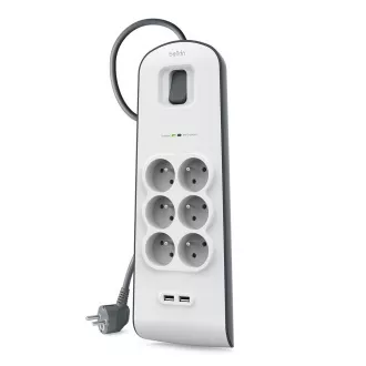 Protector de supratensiune Belkin BSV604 - 6 prize, 2xUSB/2.4A, 2m