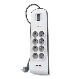 Protector de supratensiune Belkin BSV804 - 8 prize, 2xUSB/2.4A, 2m