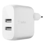 Încărcător de perete USB-A dublu de 24 W Belkin BOOST CHARGE™, alb