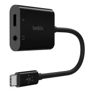 Adaptor/split USB-C Belkin 1x USB-C M/ 1x USB-C F sursă de alimentare 60W + 1x mufă de 3,5 mm, negru