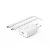 Încărcător de perete Belkin BOOST CHARGE™ 25W USB-C Power Delivery PPS + cablu USB-C la USB-C de 1 m, alb