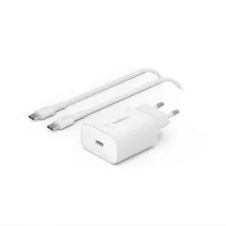 Încărcător de perete Belkin BOOST CHARGE™ 25W USB-C Power Delivery PPS + cablu USB-C la USB-C de 1 m, alb