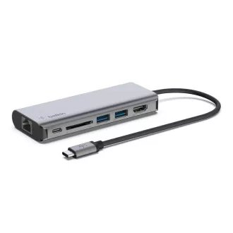 Hub Belkin USB-C 6in1 - 4K HDMI, USB-C PD 3.0, 2x USB-A 3.0, RJ45, cititor de carduri SD Hub Belkin USB-C 6in1 - 4K HDMI, USB-C PD 3.0, 2x USB-A 3.0, RJ45, cititor de carduri SD