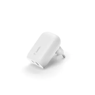 Încărcător de perete Belkin BOOST CHARGE™ Dual 37W Power Delivery PPS (USB-C 25W + USB-A 12W), alb