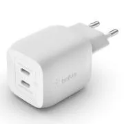 Încărcător de perete Belkin BOOST CHARGE™ Dual 45W USB-C Power Delivery GaN PPS, alb
