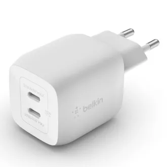 Încărcător de perete Belkin BOOST CHARGE™ Dual 45W USB-C Power Delivery GaN PPS, alb