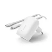 Încărcător de perete Belkin BOOST CHARGE™ 30W USB-C Power Delivery PPS + cablu USB-C la Lightning de 1 m, alb