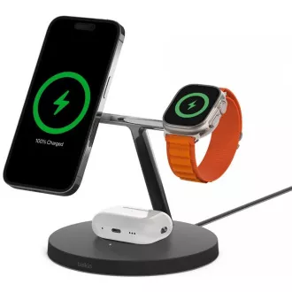 Încărcare fără fir Belkin BOOST CHARGE™ PRO MagSafe 3in1 pentru iPhone/Apple Watch/AirPods, negru - VERSIUNE NOUĂ