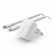 Încărcător de perete Belkin BOOST CHARGE™ 20W USB-C Power Delivery PPS + cablu USB-C la Lightning de 1 m, alb