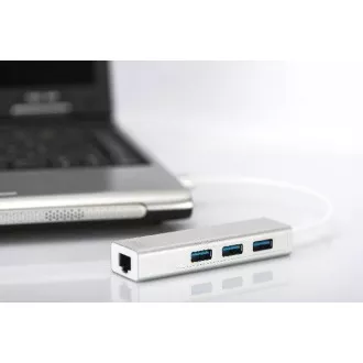 HUB USB 3.0 DIGITUS, 3 porturi și adaptor LAN Gigabit 3xUSB A/F, 1xUSB A/M, 1xRJ45 LAN, Win/Mac OS HUB USB 3.0 DIGITUS, 3 porturi și adaptor LAN Gigabit 3xUSB A/F, 1xUSB A/M, 1xRJ45 LAN, Win/Mac OS
