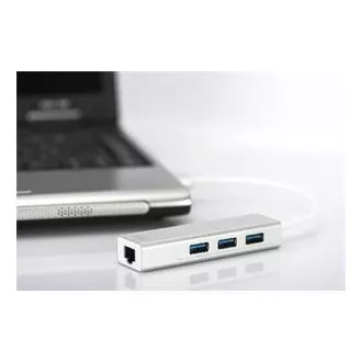 HUB USB 3.0 DIGITUS, 3 porturi și adaptor LAN Gigabit 3xUSB A/F, 1xUSB A/M, 1xRJ45 LAN, Win/Mac OS HUB USB 3.0 DIGITUS, 3 porturi și adaptor LAN Gigabit 3xUSB A/F, 1xUSB A/M, 1xRJ45 LAN, Win/Mac OS