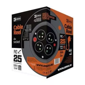 Tambur de prelungire Emos - 4 prize, 25m, 1.5mm, PVC, IP20