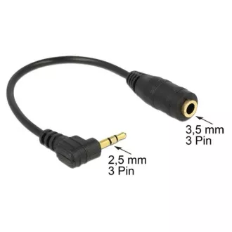 Cablu audio stereo Delock de la 2,5 mm mascul la 3,5 mm mamă, unghi drept, 3 pini, 14 cm