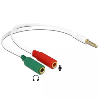 Adaptor pentru căști Delock 1 x mufă stereo de 3,5 mm cu 4 pini mascul > 2 x mufă stereo de 3,5 mm cu 3 pini femelă (iPhone)