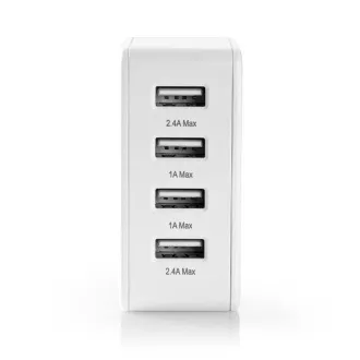 Încărcător de perete Nedis WCHAU481AWT | 24 W | Funcție de încărcare rapidă | 4x 2,4 A | 4 ieșiri | 4x USB-A | Alb