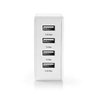 Încărcător de perete Nedis WCHAU481AWT | 24 W | Funcție de încărcare rapidă | 4x 2,4 A | 4 ieșiri | 4x USB-A | Alb