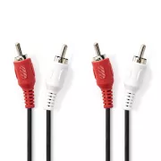 Nedis CAGB24200BK20 - Cablu audio stereo | 2x mufă RCA - 2x mufă RCA | 2 m | Culoare neagră