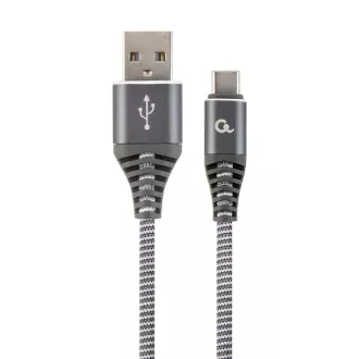 Cablu GEMBIRD CABLEXPERT Cablu USB 2.0 AM la tip C (AM/CM), 2m, împletit, gri-alb, blister, CALITATE PREMIUM
