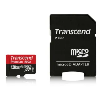 Card de memorie Transcend microSDXC UHS-I 400x Premium (Clasa 10) de 128 GB (cu adaptor)