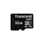 Card de memorie Transcend 32GB microSDHC420T UHS-I U1 (Clasa 10) V10 A1 3K P/E, 95MB/s R, 70MB/s W, negru, pachet cu tavă