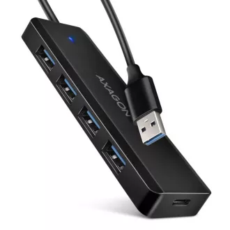 AXAGON HUE-C1A Hub de călătorie cu patru porturi USB-A 5Gbps/Conector USB-C pentru alimentare externă/cablu 19 cm