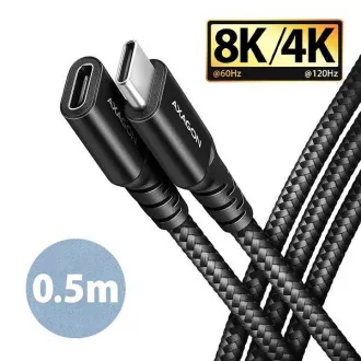 Cablu prelungitor AXAGON BUCM32-CF05AB USB-C (M) <-> USB-C (F), 0.5m, USB 20Gbps, PD 240W 5A, 8K HD, ALU, împletit, negru Cablu prelungitor AXAGON BUCM32-CF05AB USB-C (M) <-> USB-C (F), 0.5m, USB 20Gbps, PD 240W 5A, 8K HD, ALU, împletit, negru