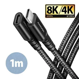 Cablu prelungitor AXAGON BUCM32-CF10AB USB-C (M) <-> USB-C (F), 1m, USB 20Gbps, PD 240W 5A, 8K HD, ALU, împletitură, negru