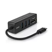 Nedis CCGB64780BK01 - Hub USB | 1x USB-C™ | 1x USB A / 1x USB-C™ | 4 porturi port(uri) | USB 2.0 | Alimentare USB | Card SD și Microfon