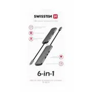 Hub USB-C SWISSTEN 6-ÎN-1 (USB-C PD, 3x USB 3.0, SD, MICRO SD) ALUMINIU