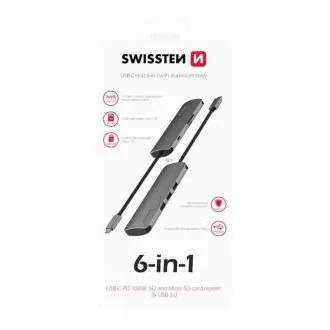 Hub USB-C SWISSTEN 6-ÎN-1 (USB-C PD, 3x USB 3.0, SD, MICRO SD) ALUMINIU Hub USB-C SWISSTEN 6-ÎN-1 (USB-C PD, 3x USB 3.0, SD, MICRO SD) ALUMINIU